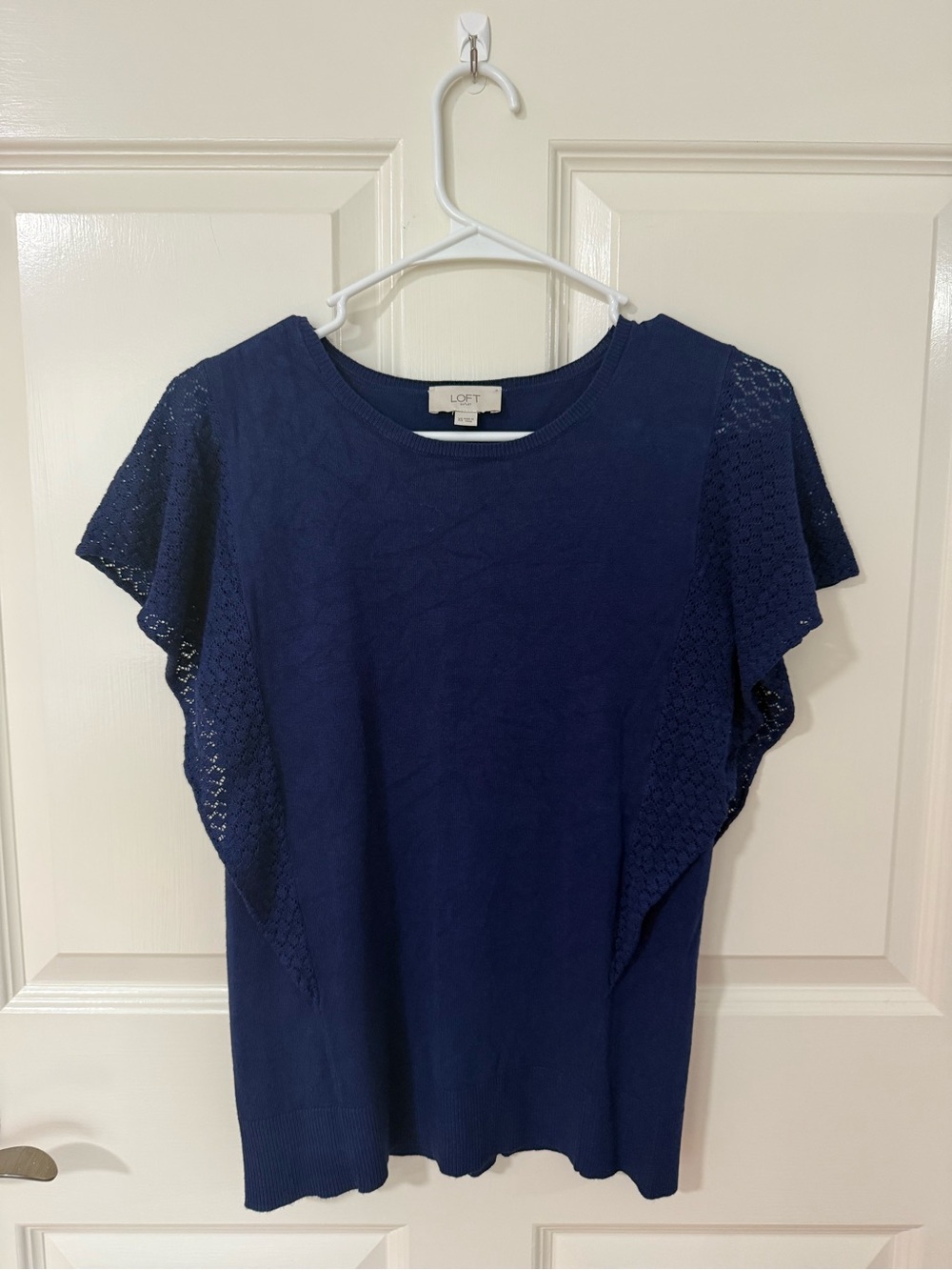 LOFT Blue Knit Flutter-Sleeve Tee